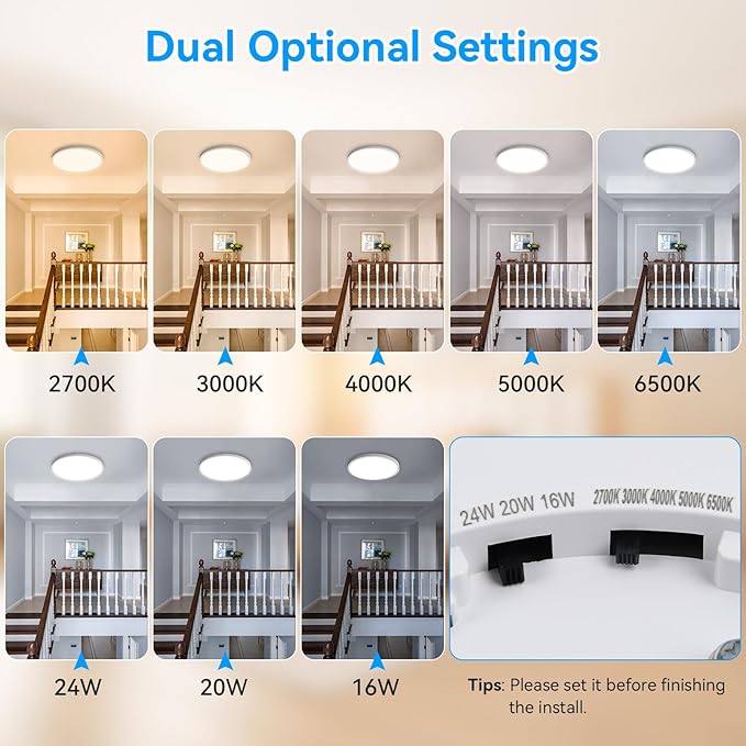 Aialun 12 Inch Led Flush Mount Ceiling Lights, 16/20/24W, 2700K-6500K 5 Color Selectable Dimmable Ceiling Light, 0.67" Super Slim Close to Ceiling Light fixtures for Bathroom, kitchen, Hallway, 1 Pack