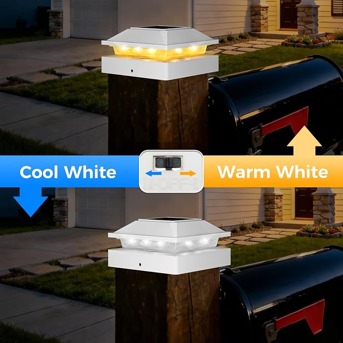 Peasur 4x4 Post Solar Lights 12 Pack, 2 Modes 16 LED Solar Post Cap Light Waterproof, Deck Fence Post Solar Lights Powered Outdoor, Fit 4x4 Wood/Vinyl Posts for Porch Patio