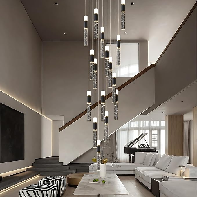 Pendant Light Fixtures, 20-Light Pendant Lights Kitchen Island,Modern Led Pendant Light Kitchen Island Lighting Dimmable with Remote,3000K-6500K Black and Gold Modern Chandelier