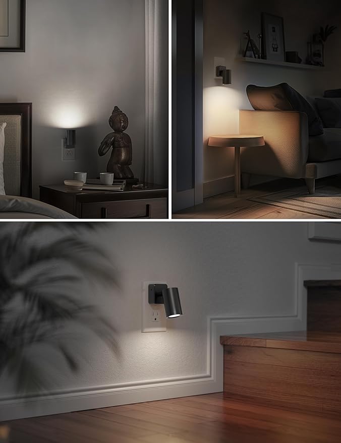 L LOHAS LED Night Lights Plug into Wall, [2-Pack] Rotatable Night Lights with Dusk to Dawn Sensor, 0-100 LM Brightness Adjustable,Daylight White 5000K Spot Light Indoor for Bathroom Hallway