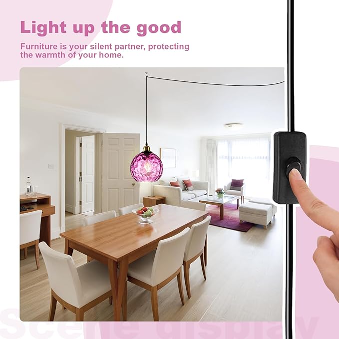 Corner Plug in Pendant Light Vintage Purple Glass Ceiling Hanging Light Dome Shade Island Light Fixtures for Bedroom Living Room Dining Room, Grow Light
