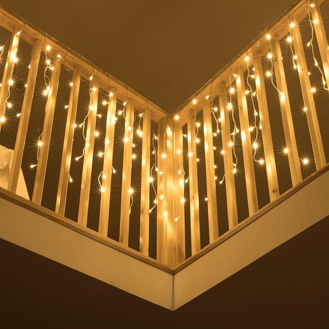 AWQ 400LED 32Ft Icicle Lights Curtain Fairy Light Christmas String Dripping Lights8 Modes for Christmas Thanksgiving Wedding Party Home Bedroom Indoor Outdoor Decor (Warm White)
