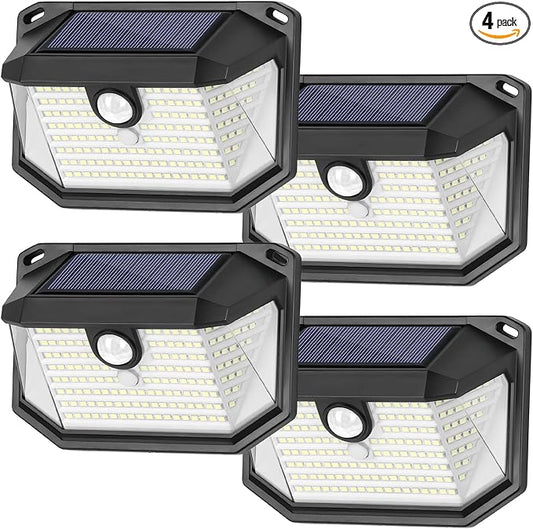 4-Pack Solar Wall Lights Outdoor with 3 Modes & Reflector, Waterproof Bright 178 LEDs Motion Sensor Security Lights, Solar Powered Flood Lights for Patio Garden Yard Porch Garage Front Door