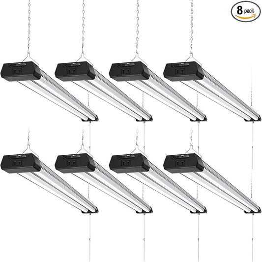 Barrina BS42a 4FT LED Shop Light, 42W, 5000K, 4800LM, Linkable Led Garage Ceiling Lights, Workshop, Hanging or Flush Mount, Concealed Wiring Design, Pull Chain Switch, Heat Dissipation, 8 Packs