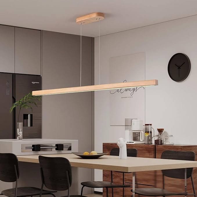 YISDESIGN 59" Wood Linear Pendant Light Fixtures Led Dining Room Chandelier Linear Kitchen Island Hanging Lights Dimmable Modern Pendant Light for Dining Room Kitchen Island Pool Table Lights Natural