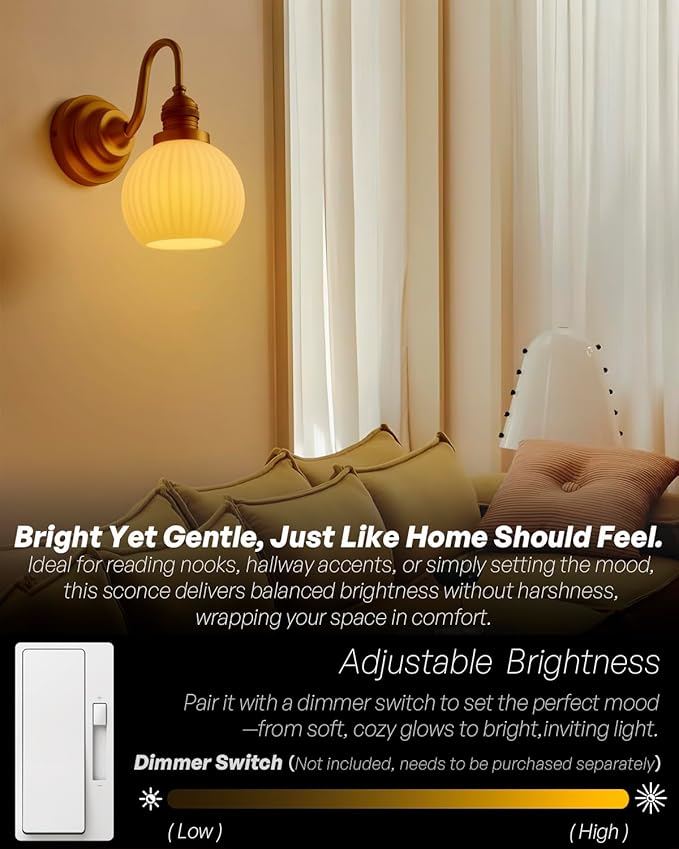 Milk Glass Wall Sconce Hardwired Bathroom Vanity Light with Striped Bowl Milk Glass Vintage Brass Wall Mounted Lights for Bathroom Mirror Living Room Bedroom Kitchen E26