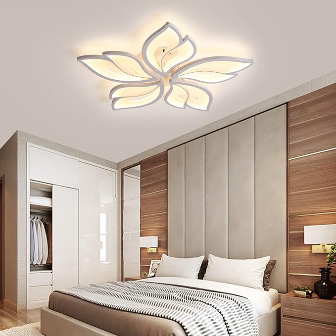 JAYMP 25.6" Flower Shaped Ceiling Light Dimmable Modern Ceiling Lamp Remote Control LED Lighting Fixture for Bedroom Dining Room Kitchen (White/5 Petals)