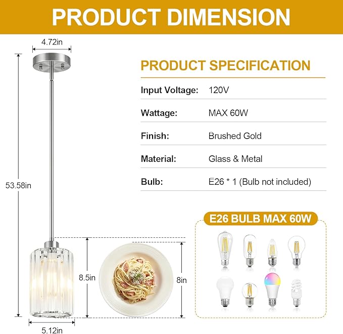 3 Pack Brushed Nickel Pendant Lights Kitchen Island, Modern Crystal Chandelier Kitchen Pendant Lighting Over Island, Adjustable Hanging Mini Light Fixtures for Dining Room Hallway Corridor Bedroom