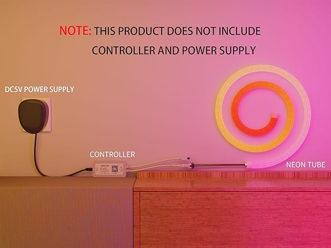 16.4FT WS2811 WS2812B 360 Degree Round Reticulate Pattern Neon LED Strip 50Leds/m Smart RGB+IC Flexible Silicon Dream Color Rope Light Tape DC5V(No Adapter or Controller)