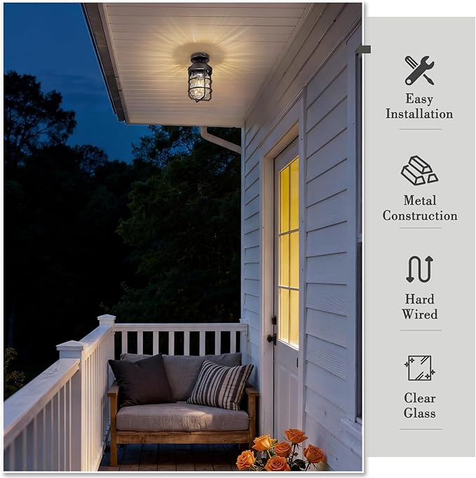 Emliviar 11" Light Fixtures Ceiling Semi Flush Mount with Water Ripple Glass Shade, Set of 2 Dusk to Dawn Oil Rubbed Bronze Metal Frame Ceiling Lights, GE255LF-PC-2 ORB-WG