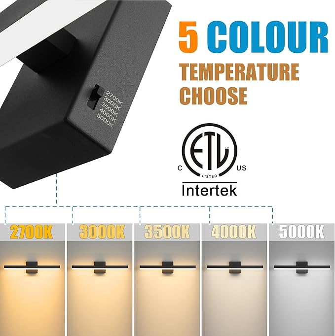 Black Bathroom Vanity Light 23.6 inch, 20W Dimmable 5CCT LED Modern Bathroom Light Fixture Over Mirror Hardwired- ETL Certificated