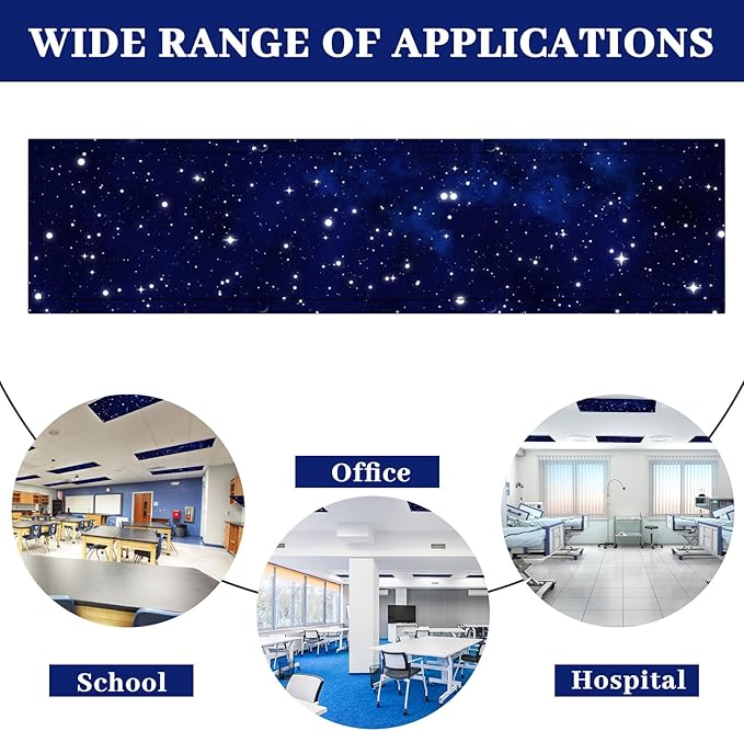 4 Pcs 1 x 4 Feet Fluorescent Lights Covers Magnetic Ceiling Light Cover with 8 Magnets Fluorescent Light Filters for School Classroom Home Drop Lamp Decor (Starry Sky)