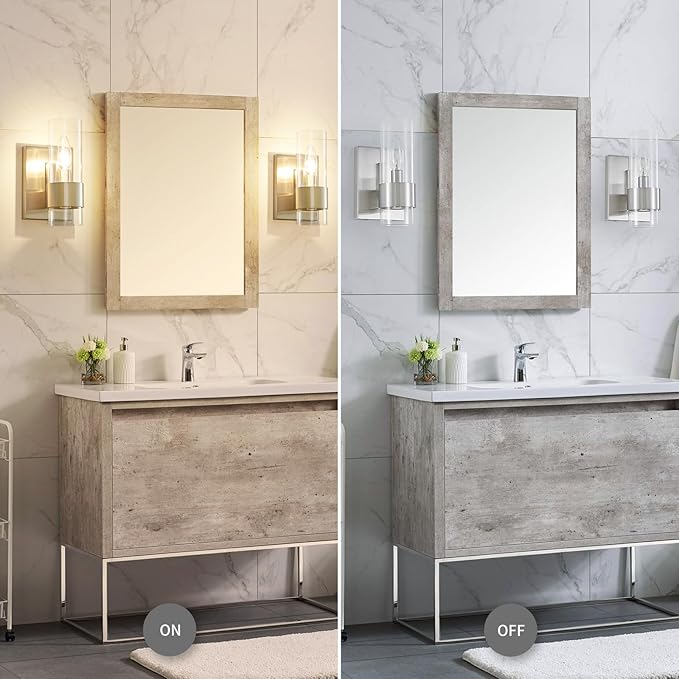 WUZUPS Set of 2 1-Light Bathroom Wall Light Fixture Over Mirror Flat Class Shade Morden Vanity Scones for Bathroom Bedroom Living Room, E12 Base, Brushed Nickel