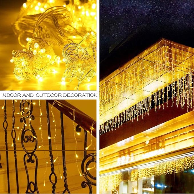 Outdoor Icicle Lights,9.8FT String Lights with Remote Timer, Battery Powered Hanging Window Wall Dripping Ice Light for Outside,Waterproof for House Garden Yard Decor(Warm White)