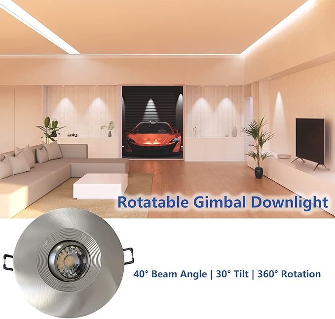 POPANU Premium Canless Recessed Gimbal Downlight Rotatable-Spotlight 5 CCT Eyeball Ceilling Potlight, Dimmable Lights Fixture with Junction Box, 8W CCT Adjustable (Brushed Nickel, 4 Inch)