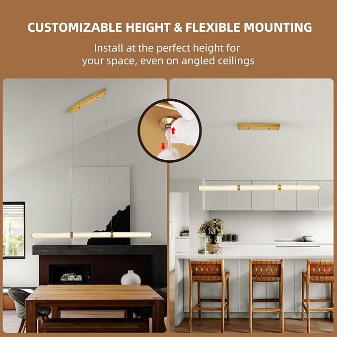 59" LED Linear Pendant Light, Dimmable Kitchen Island Light with Remote Control, Modern Linear Chandelier for Dining Room and Kitchen, Adjustable Height, 3000K–6500K