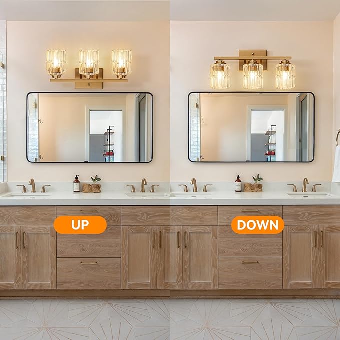 TALOYA 19 Inch Bathroom Light Fixtures,Modern 3-Light Brushed Gold Vanity Lights with Wide Vertical Ribbed Thickened Glass Shade Wall Sconces for Mirror Makeup Room Hallway（Bulbs Not Included）