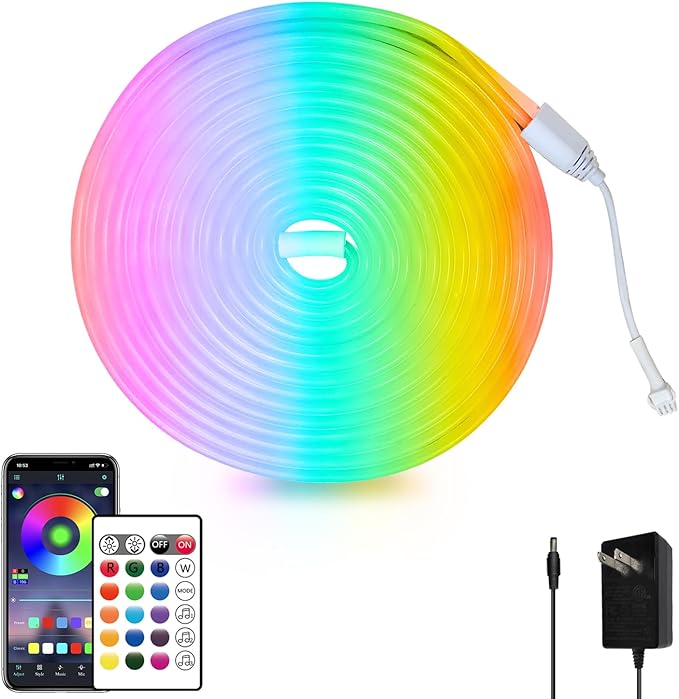 segrass 16.4FT Led Neon Rope Lights Control with App/Remote,Flexible Led Rope Lights,Multiple Modes,IP65 Outdoor RGB Neon Lights Waterproof,Music Sync Gaming Led Neon Strip Lights for Bedroom Décor