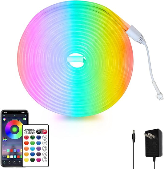 segrass 16.4FT Led Neon Rope Lights Control with App/Remote,Flexible Led Rope Lights,Multiple Modes,IP65 Outdoor RGB Neon Lights Waterproof,Music Sync Gaming Led Neon Strip Lights for Bedroom Décor