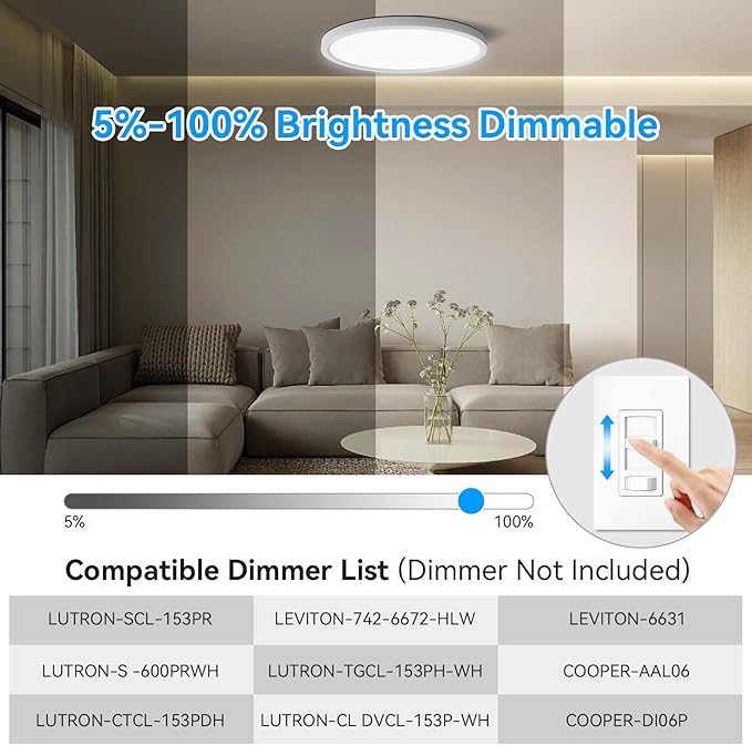 Aialun 16/20/24W Led Ceiling Lights Flush Mount, 0.67" Super Slim 12 Inch Ceiling Lights Dimmable, 2700K-6500K 5 Color Selectable Close to Ceiling Light fixtures for Bathroom, Kitchen, Hallway, 2 Pack