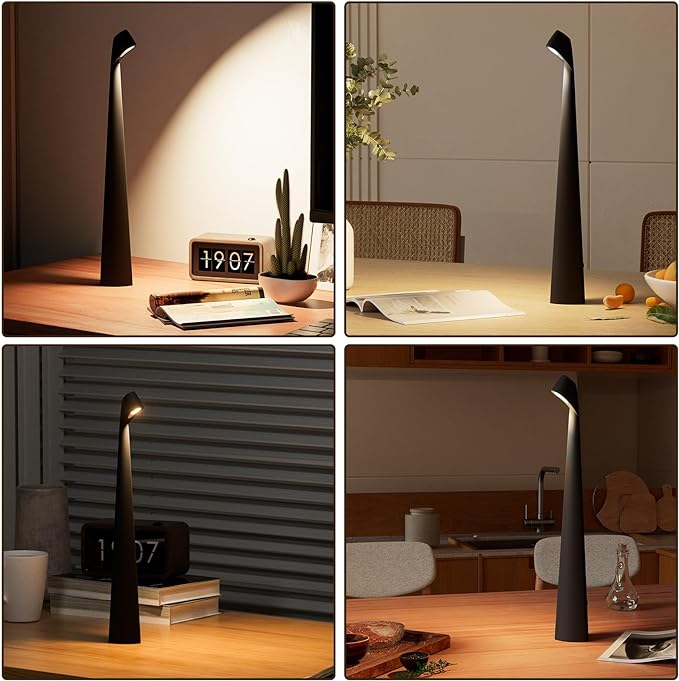 HAPYGI Portable Cordless LED Desk Lamp,Rechargeable Wireless Table Lamp, 3-Level Brightness, Patio Table Lamp, Bedside Night Light, Dining Room Ambient Light, Reading Light (Black)