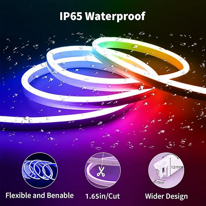 iNextStation RGB Neon LED Strip Lights, 16.4FT 12V Flexible Rope Lights Color Changing Multiple Modes Control with APP & Remote,IP65 Waterproof Neon Lights for Bedroom Decor