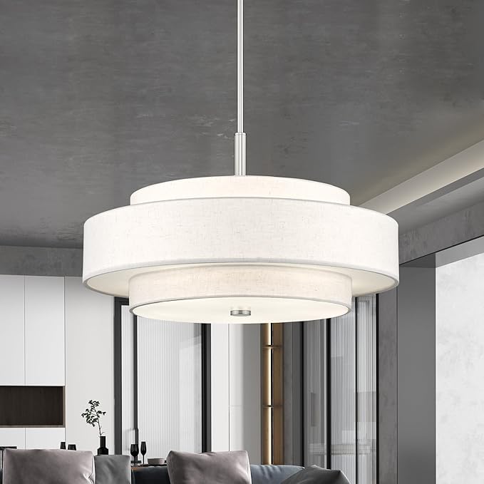 Livex Lighting Fabric Shade 52138-91 Meridian 5 Light Brushed Nickel Pendant