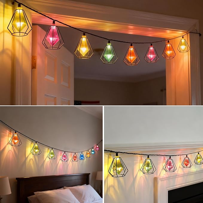 Vigdur Lantern String Lights - Muiticolor Deorative String Lights with 10 LED Bulbs Connectable, Indoor String Light for Bedroom Party Holiday Cottagecore Decor