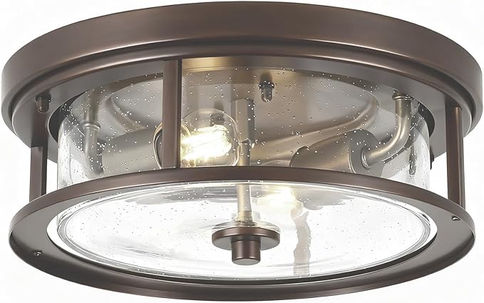 Ceiling Light Fixtures Flush Mount Light, 2 Bulb with Glass Flush Mount Ceiling Lights Fixture Bedroom, Indoor Outdoor Ceiling Lights for Porch Hallway Kitchen