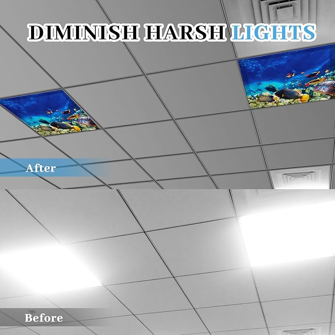 VIHOSE 4 Pcs 2 x 2 Feet Fluorescent Light Covers for Ceiling Lights Classroom Magnetic Light Filters for Reducing Harsh Glare Flicker for Office Classroom Home Drop Ceiling(Sea)