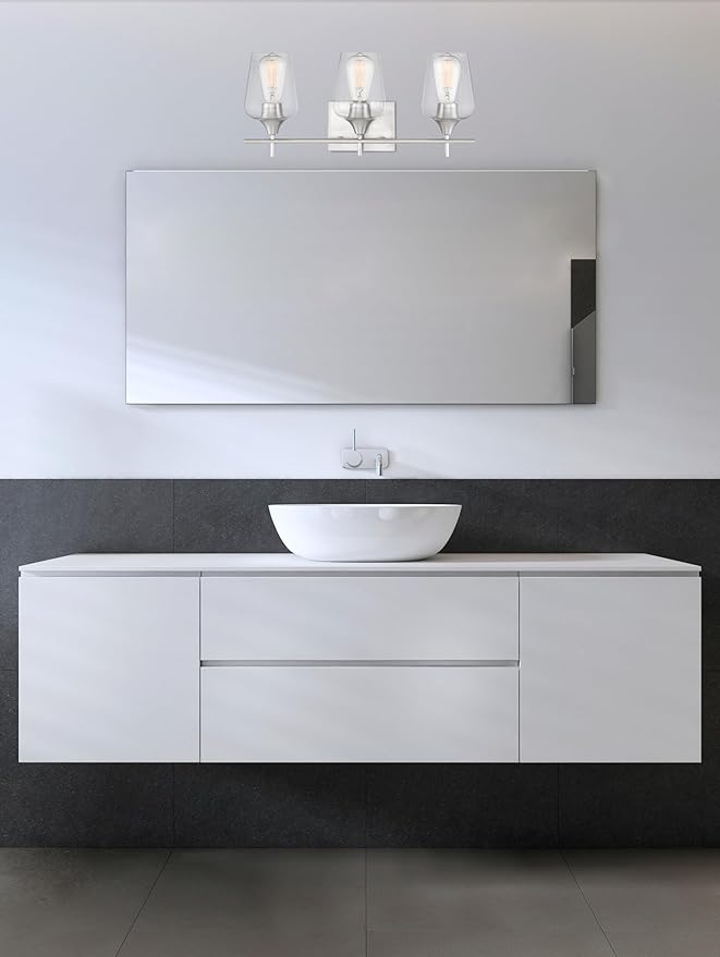 Savoy Essentials 8-4030-3-SN Octave Bohemian Clear Glass Bathroom Vanity Wall Light, 3-Light 180 Total Watts, 10" H x 21" W, Satin Nickel