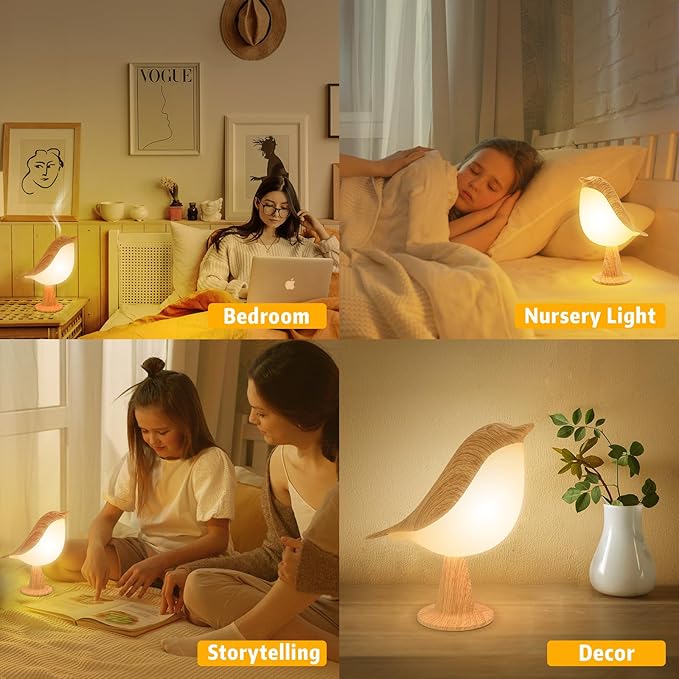 Deogos Small Desk Lamp, Cute Bird Light Cordless Lamp with 3 Color Temperature and Touch Sensor,Kids Night Light with Rechargeable Battery for Bedroom Nightstand Bedside Table Room Decor