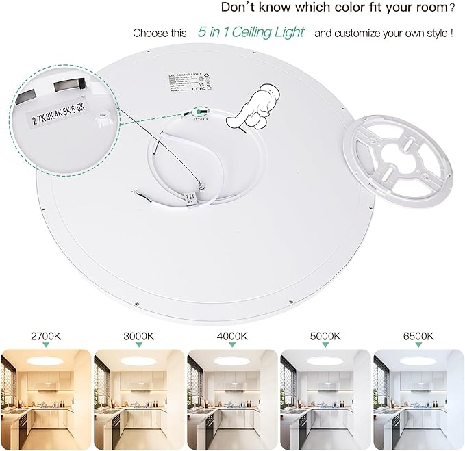 Brightever 19 Inch Large Flush Mount Ceiling Light Fixtures, 4200LM 420W Equivalent, 2700K-6500K Selectable, 0.67 Inch Extremely Thin 36W Modern Dimmable Flat LED Ceiling Lights for Bathroom, 1 Pack