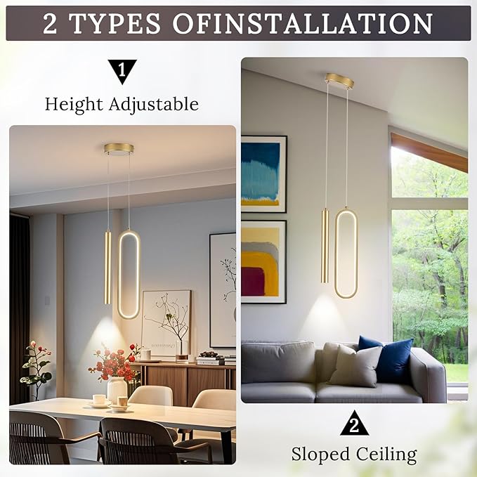 Gold Modern Mini LED Pendant Light with Remote Control, 24W 3-Color Temp Stepless Dimmable Ceiling Hanging Light for Bedroom Kitchen Island Dining Room Foyer Entryway