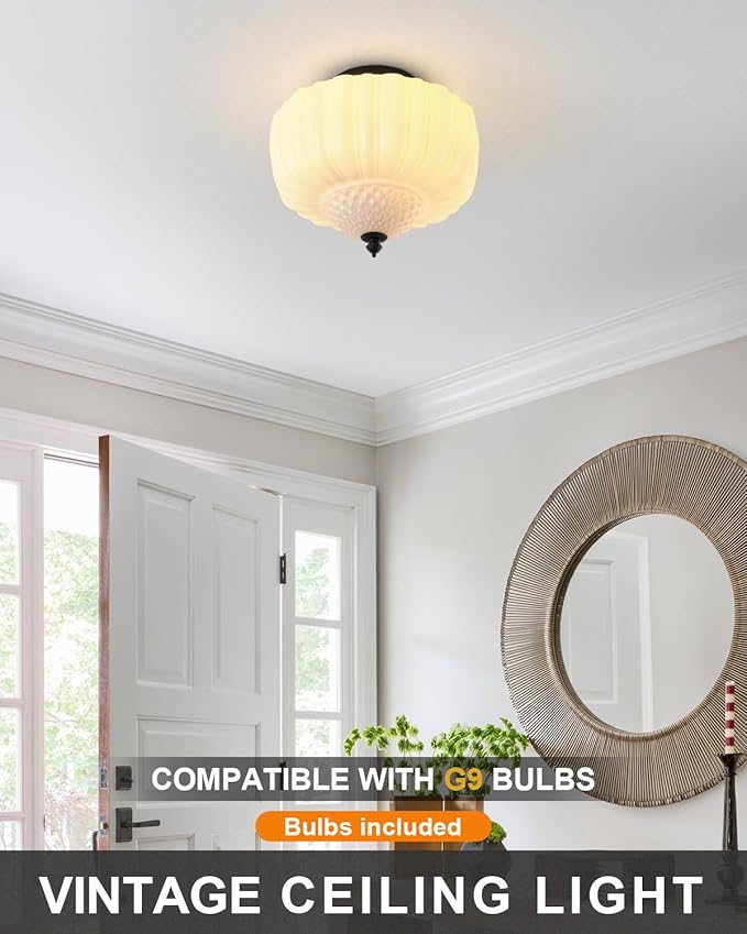 14 Inch Milk White Glass Ceiling Light,Mid Century Modern Ceiling Light Fixture,Schoolhouse for Bedroom,Kitchen，Dining Room,Hallway