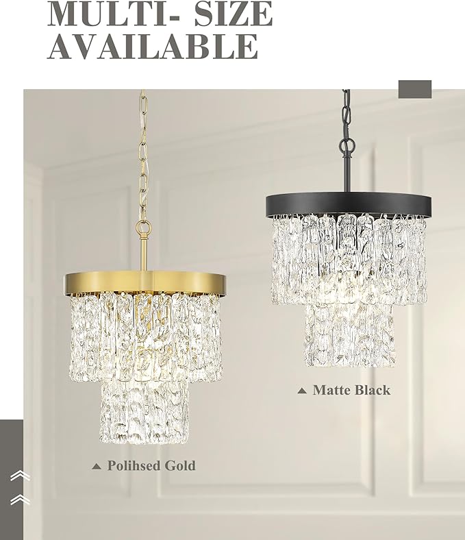 Water Ripple Gold Chandelier, 2-Tier 10'' Pendant Lights Kitchen Island, Vintage Chandeliers for Dining Room Kitchen Island Bedroom Entryway, CC4848-1P-PG