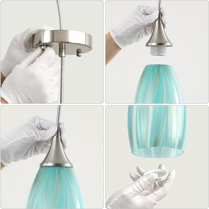 GLADFRESIT Sky Blue Serenity Pendant Light for Kitchen Islands – Artisanal Elegance with Adjustable Nylon Core and Ceramic Holder, Pack of 3 for Dining Room, Entryway (Bulb Excluded)