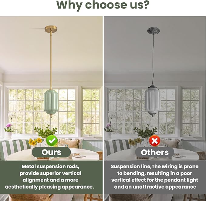 Vintage Green Glass Pendant Lights 5.5 Inch Mid Century Brass Hanging Ceiling Light, Small Adjustable Height Kitchen Island Hanging Lights for Dining Room, Kitchen, Hallway and Bedroom, E12 Base