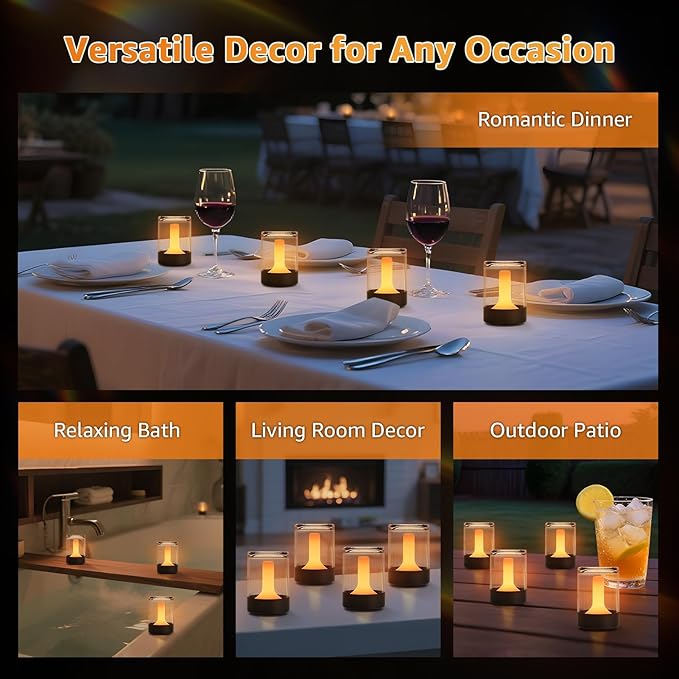 uuffoo Set of 4 LED Mini Cordless Table Lamp, Transparent Waterproof Shower Lamp, Rechargeable Battery Operated Candle Lamp, Portable Night Light for Room Holidays Christmas Party Décor