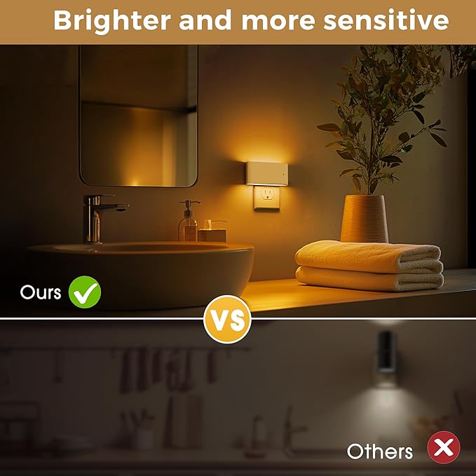 L LOHAS LED Night Light, 2 Pack Dimmable Modern LED Night Lights Plug into Wall,Dusk to Dawn Sensor Night Lights for Kid, 0-100LM 2000K Amber Nightlight for Hallway Bedroom Stairway