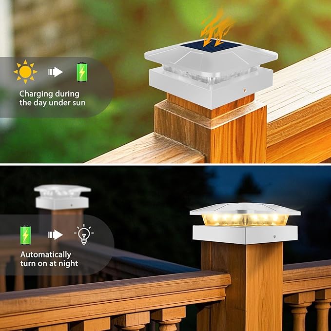 Peasur 4x4 Solar Post Cap Lights Outdoor with 3 Lighting Modes, LED Post Light Solar Powered Waterproof, Fence Deck Lights for 4x4 3.5x3.5 Wood/Vinyl Posts