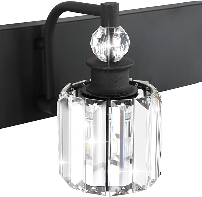 Ralbay Crystal Black Vanity Light Fixtures 5 Light Crystal Bathroom Light Fixtures Over Long Mirror Modern Matte Black Bath Wall Lights