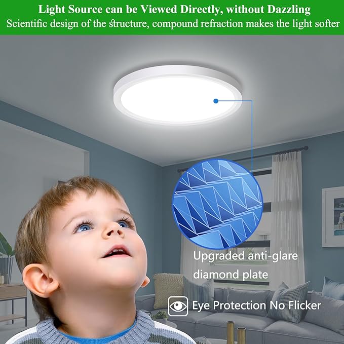 LED Flush Mount Ceiling Light Fixture, 24W 12Inch 3000K/3500K/4500K/5000K/6500K 5 Color Changeable 2880LM Low Profile Ceiling Light for Bedroom, Living Room, Dining Room,White 2 Packs