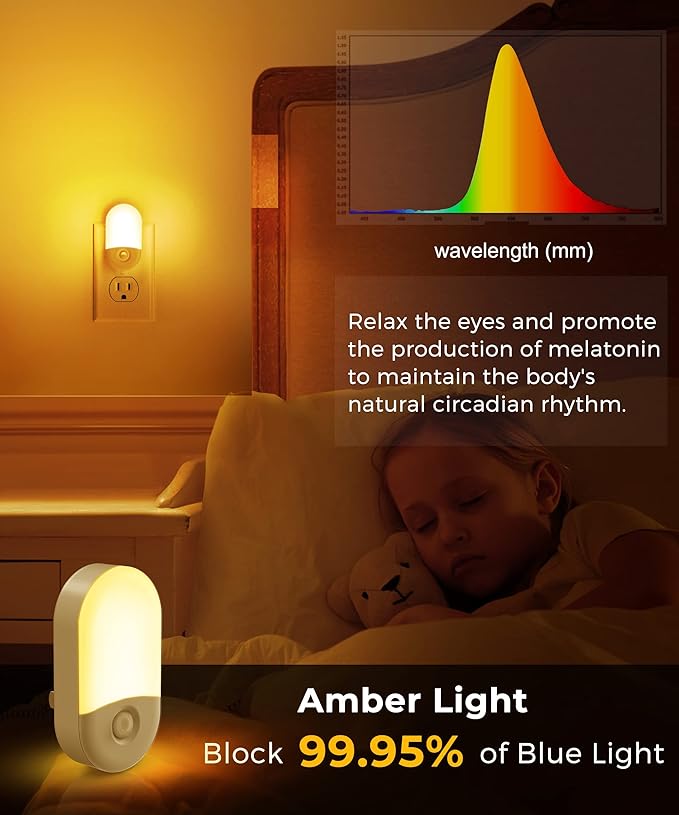 L LOHAS LED Amber Night Light, Night Lights Plug into Wall[2 Pack], 0.6W 2000K LED Night Light, Dusk to Dawn Sensor, 30/60LM Adjustable Brightness, Automatic Low Blue Nightlight for Kids, Bathroom