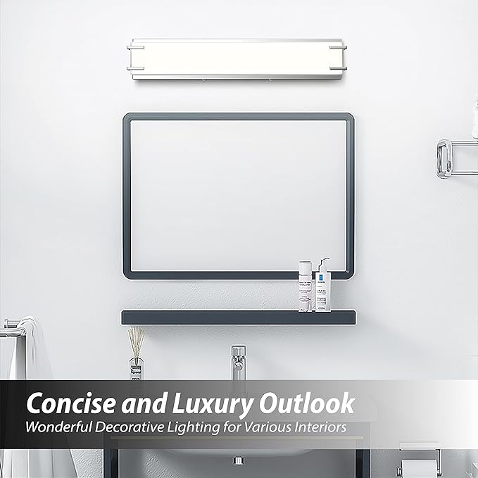 LED Bathroom Light Fixtures Over Mirror 24.4” Vanity Light with Milky White Lampshade 4000K Daylight Chrome Finishing Bath Bar (Chrome)