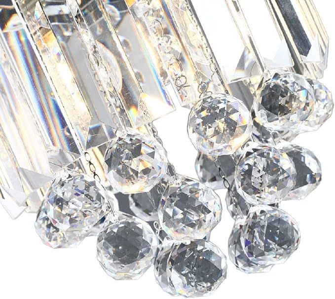 TFCFL 3 Pcs Crystal Chrome Ceiling Pendant Light Fixture, Chrome Pendant Light with Crystal Beads Modern Pendant Hanging Lighting Fixture for Dining Room Hallway