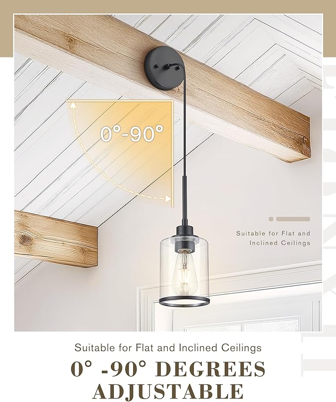 Beionxii Pendant Lights Kitchen Island, Modern Kitchen Pendant Lighting Over Island with Clear Glass, Matte Black Pendant Light Fixtures for Sink, Dining Room, Entryway, BX-PL02MB-CG