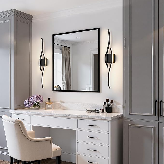 WOSHITU Bathroom Vanity Lights Over Mirror: 31.5 Inch 32W Black LED Bathroom Lighting Fixtures 5CCT Dimmable 2700-5000K Vanity Lighting Modern Bath Sconces Wall Light for Mirror Bedroom Living Room