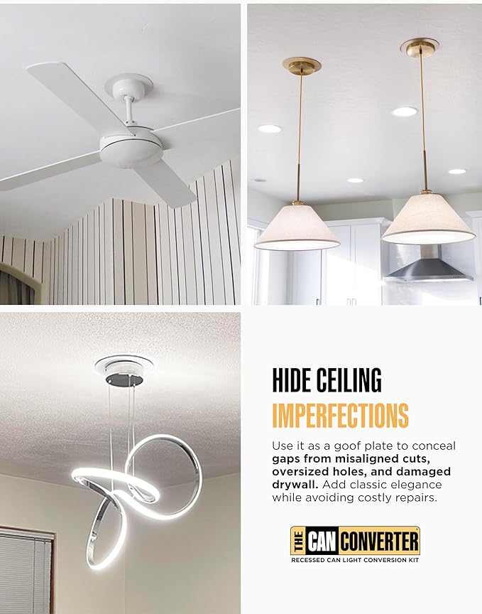 The Can Converter Ceiling Medallion for Recessed Can Light – Home Improvement Decorative Steel Flat Goof Ring & Cover Plate for 5" & 6" Cans, Small Ceiling Medallion for Chandeliers, Brushed Nickel
