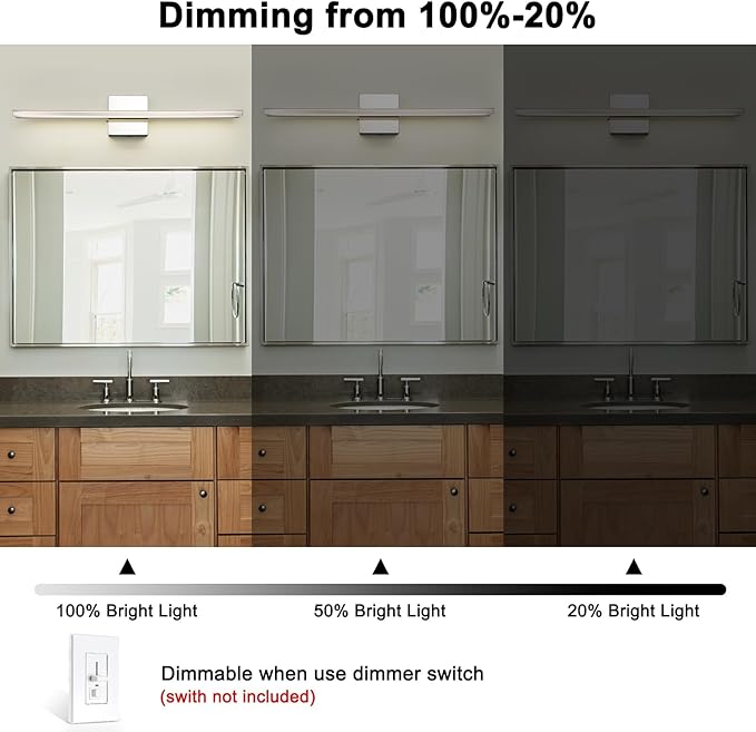 Chrome Vanity Lights for Bathroom 5CCT Dimmable Bathroom Lighting Fixtures Over Mirror Adjustable Lighting Angle Wall Light Fixtures 23.6 inch Long 18W LED Bar Light